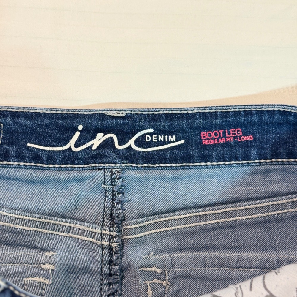 Y2K Dark Wash Bootcut Jeans Low Rise Contrast Stitch Flap Pockets - Picture 6 of 7